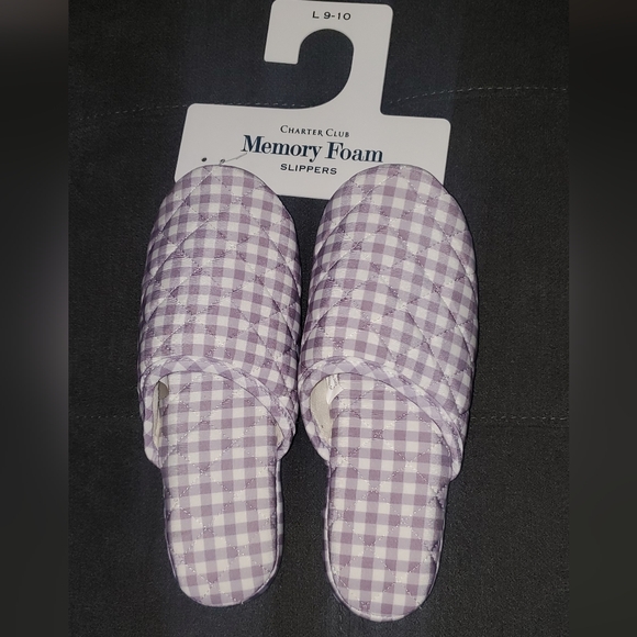 Charter Club Shoes - Charter Club Purple Checkered Slippers